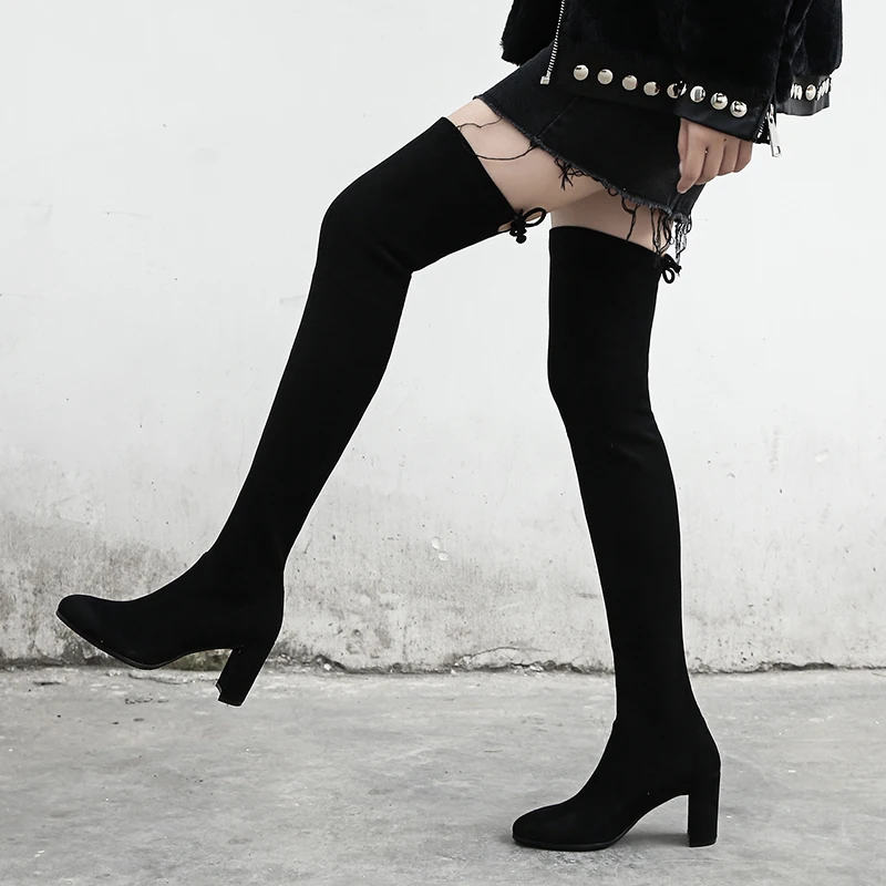 

TXCNMB New Arrival Women Over The Knee Boots Autumn Winter Warm Square Heels Shoes Woman Square Toe Elegant High Boots