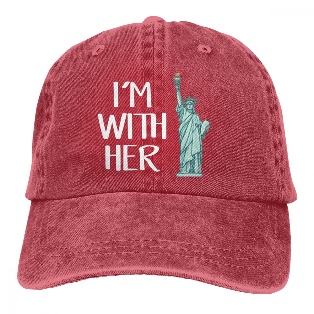 Я с ее женщина свобода Casquette темно-синий унисекс Мужские Женские джинсовые бейсболка с ремешком кепки Регулируемый Гольф папа шляпа