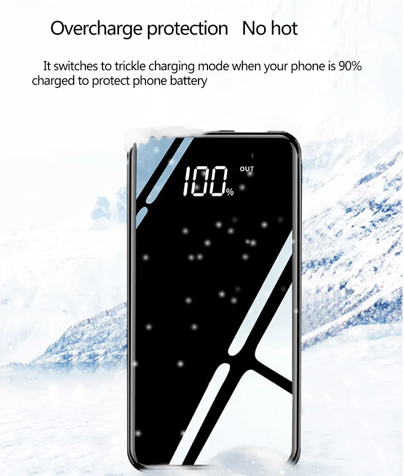 TUOSHIKE 10000 мАч power Bank светодиодный дисплей зеркальный экран Внешний аккумулятор для iPhone XS MAX samsung Xiaomi двойной USB порт power bank