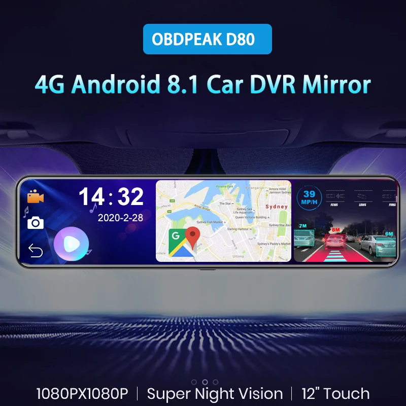 OBEPEAK 12 &quotIPS Автомобильный видеорегистратор зеркало заднего вида RAM 4G + ROM 32G Android 8 1