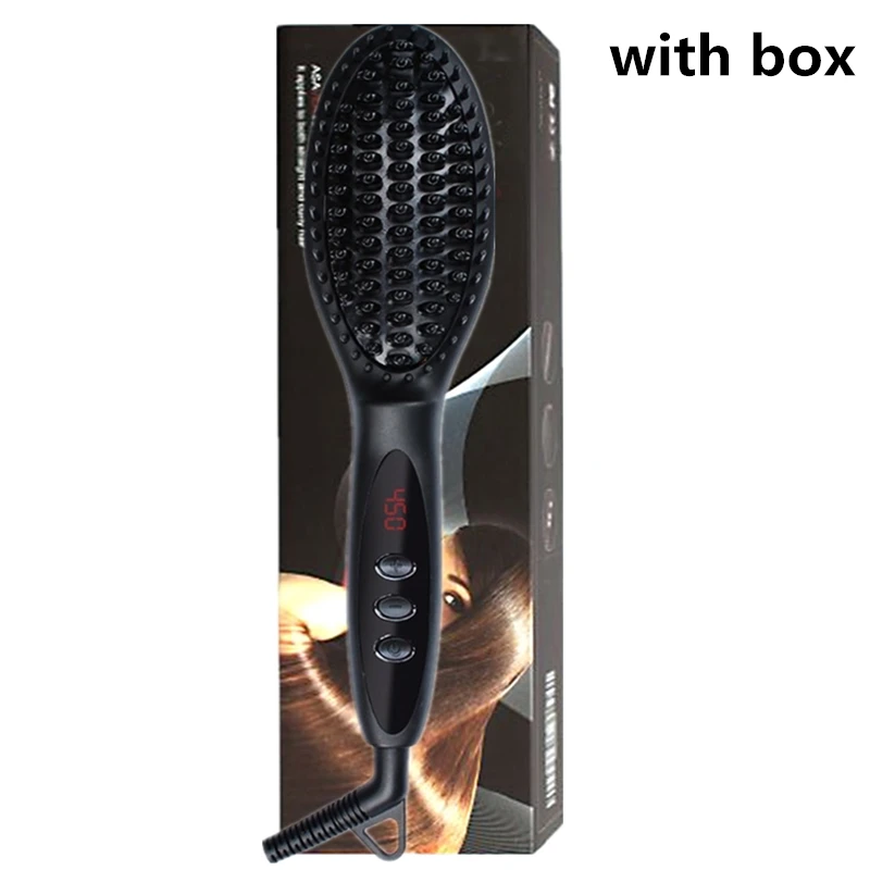 black with box Быстрый нагрев выпрямитель для бороды выпрямление плоского утюга отрицательный гребень ионные Инструменты для укладки волос керамический утюжок для волос щетка - Цвет: black with box