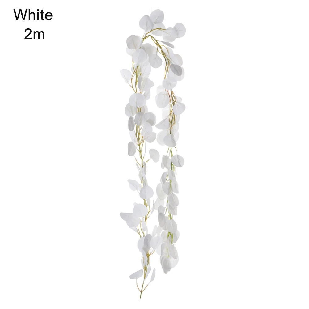 white-2M 1 м/2 м Эвкалиптовый венок листва искусственные листья из ротанга DIY свадебная гирлянда домашний декор искусственные DIY - Цвет: white-2M