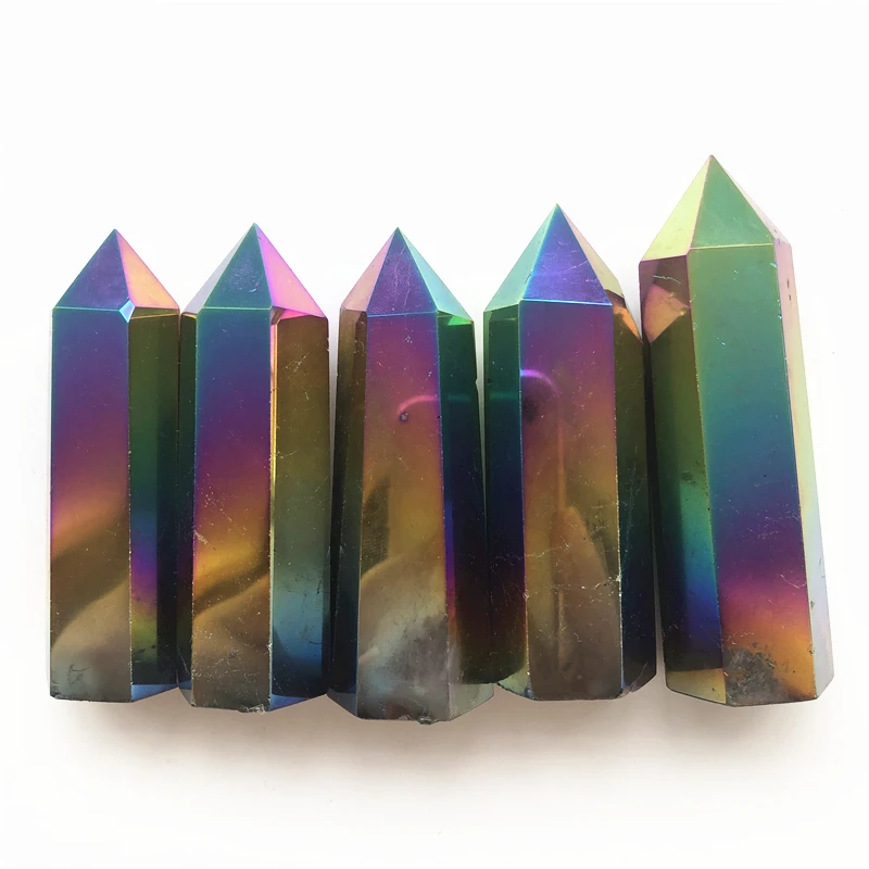 1pc Electroplate Rainbow Titanium Aura Obelisk Crystal Wand Point Healing Crystal Tower Decor Natural Stones and Minerals