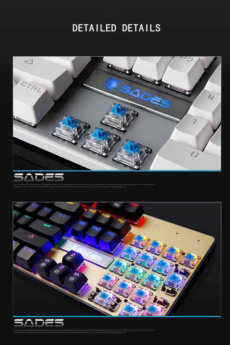 SADES настоящая механическая клавиатура подсветка RGB светодиодная клавиатура для геймеров 104 ключ проводная USB механическая клавиатура игровой офис