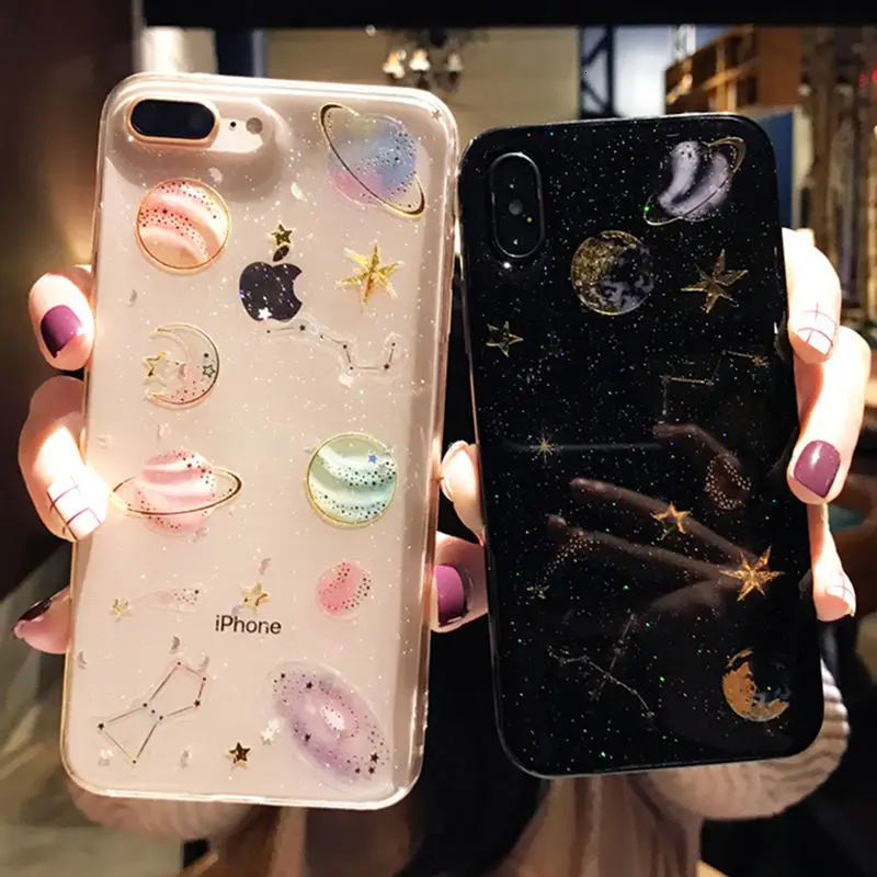 Модный Блестящий чехол для телефона с изображением космоса планеты iphone 11 X XR XS MAX 6