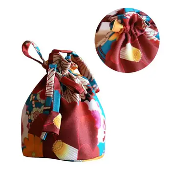 

1 Pc Green Camellia Crane Pattern Japanese Style Drawstring Bag Portable Drawstring Pouch Coin Purse Cosmetic Bag for Women Lady