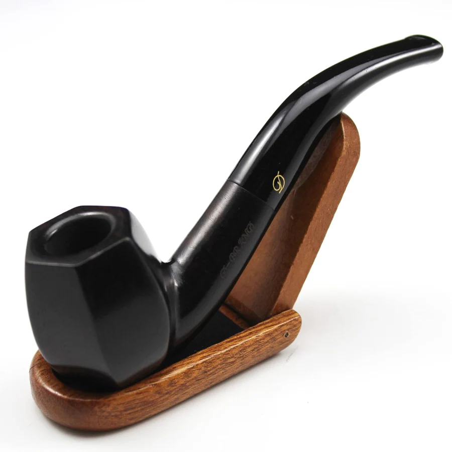 Handmade Ebony Wood Smoking Pipe Round Smoke Tobacco Wooden Pipe Gift 10pc 9mm Filters + Pouch + Holder #437S smoking accessories,tobacco pipe,tobacco smoking accessories,smoking pipe filters,herb smoking pipe,smoking pipe