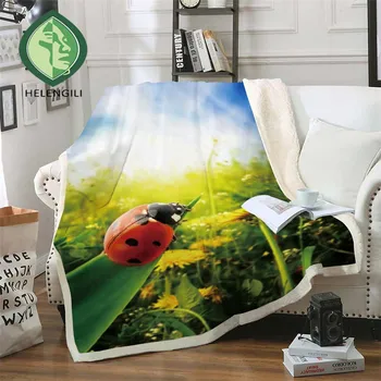

HELENGILI Ladybug Sherpa Blanket Girly Floral Bedspread Velvet Plush Soft Comfortable Home Camping Aircraft Blanket