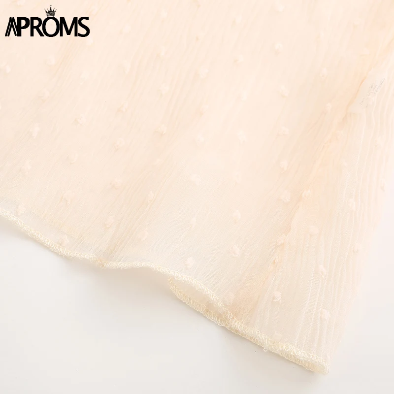 Aproms, милая Сетчатая футболка в горошек, женская уличная одежда, повседневная, длинный рукав, плотная футболка, осень, бежевые футболки, Топ для женщин, одежда