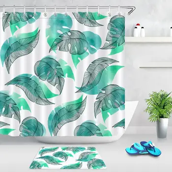 

Green Tropical Plants Leaves Shower Curtain Palm Leaf Bath Curtain Fabric Waterproof Polyester Curtains For Bathroom With Hooks