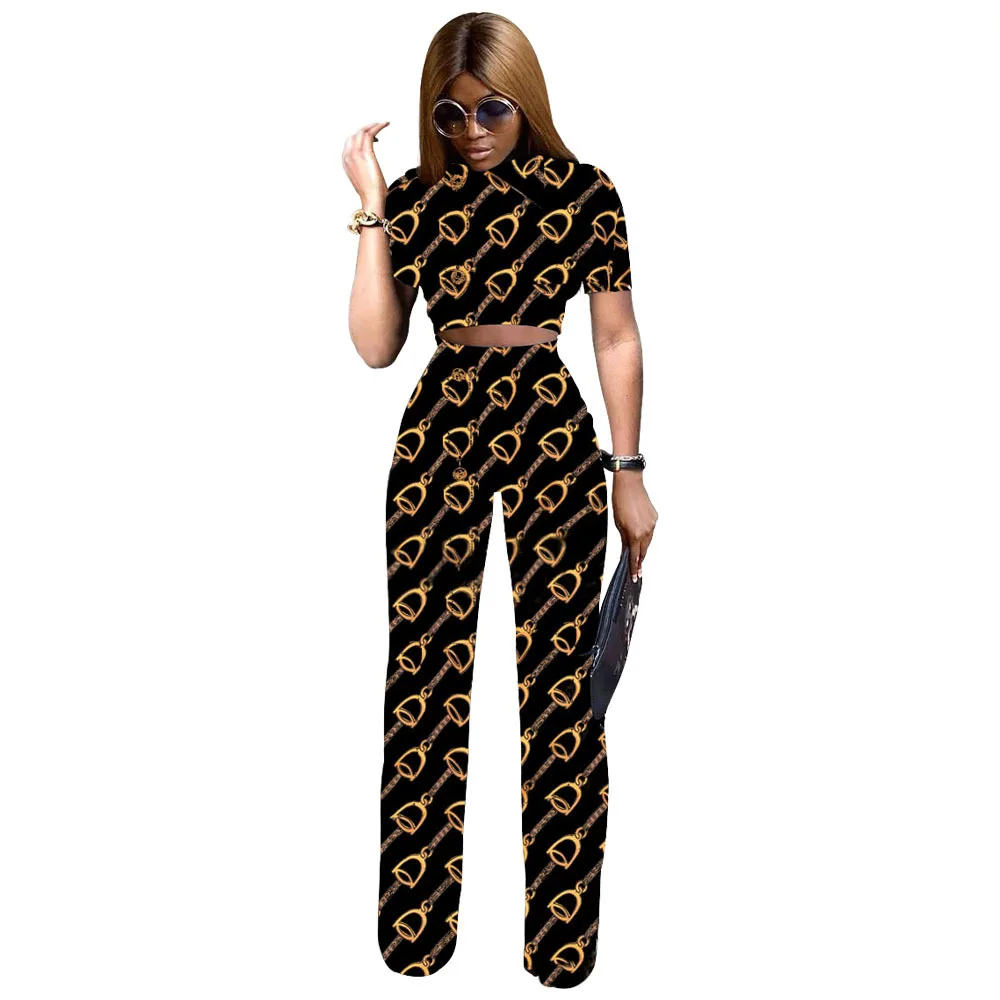 Fashion New Women Bodysuit Chain Print Overalls For Women Summer Short Sleeve 2 Pieces Women Jumpsuits DU7070 - Цвет: Цвет: желтый
