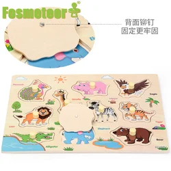 Fosmeteor New Educational Toy Baby Hand Grasp Wooden Puzzle Toy Fruit/Animal Threading Learning Toy Child Wood Jigsaw Toy Gift