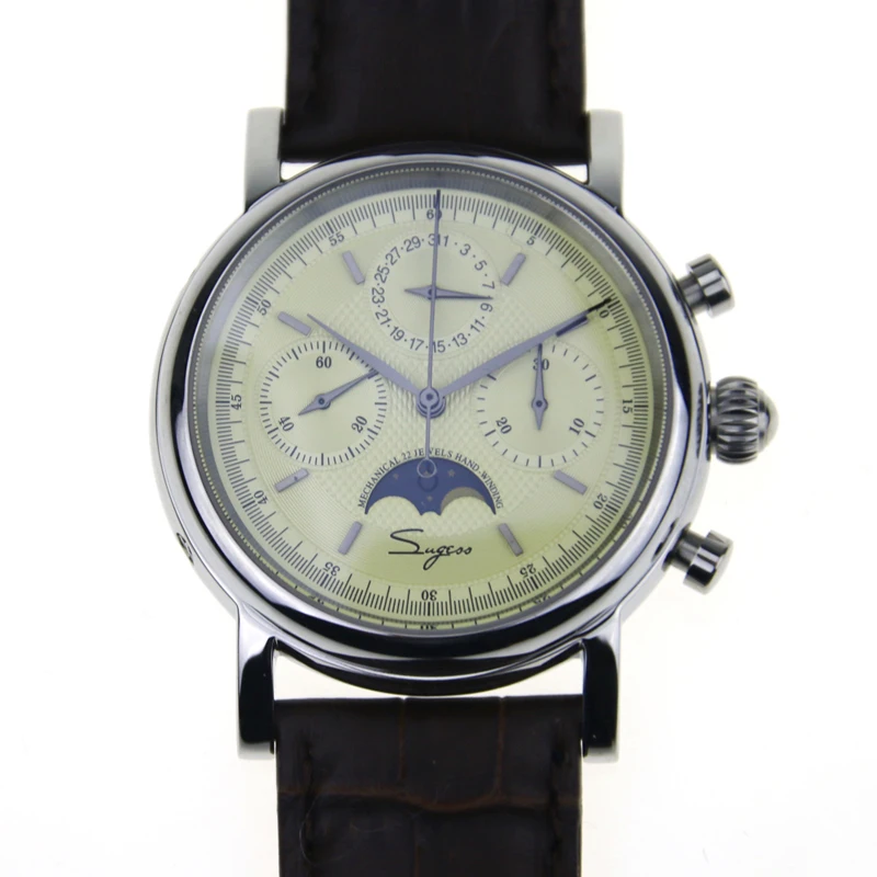 Seagull movement st1908 compliation Moon Phase хронограф дат Лук Корона выставка задняя рука ветер механические часы M199S - Цвет: m199s