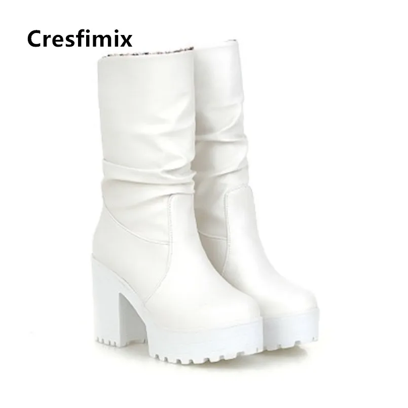 Botas De Mujer/женские классические белые ботинки из Pu искусственной кожи высокого качества женские модные милые удобные высокие сапоги Botas E6042