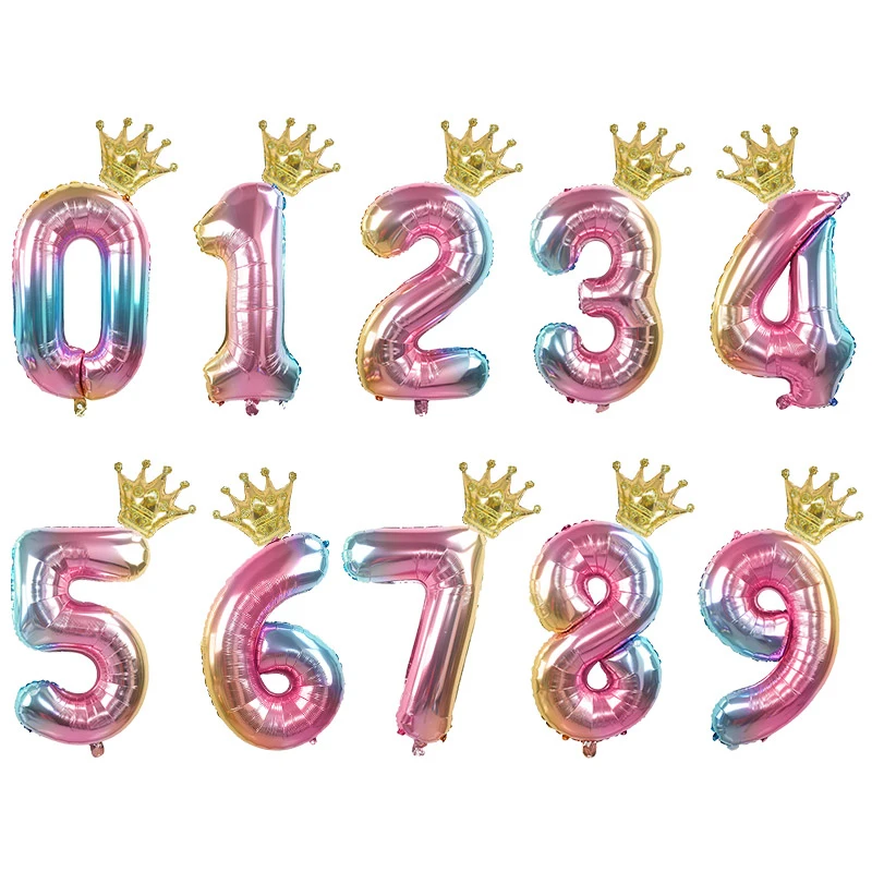 2 Stück 32 Zoll Regenbogen-Zahlen-Folienballons mit Krone für Kinder, Jungen, Mädchen, 1. Geburtstag, Party-Dekorationen, Roségold-Figuren, Globos – Detail 11