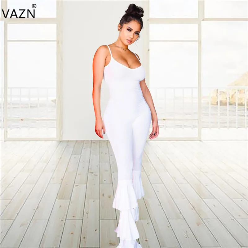 VAZN ME309 Новые комбинезоны для молодых сексуальных клубов, популярный стиль, однотонные без рукавов, aSpaghetti, на ремешке, с открытой спиной, женские ботинки, эластичный комбинезон с вырезами - Цвет: Белый