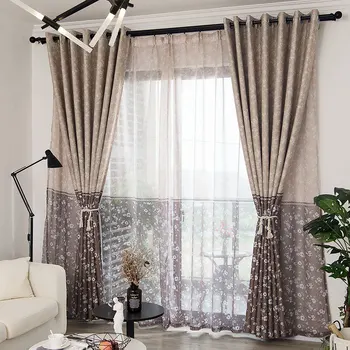 

New Pastoral Wind Imitation Mosaic Printing Floret Shading Curtains for Living Dining Room Bedroom.
