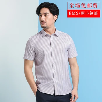 

Pure Cotton Free Hot Anti-wrinkle Shirt Male Stripes Shirt Short Sleeve Men Inch Half Sleeve Positive Pack Business