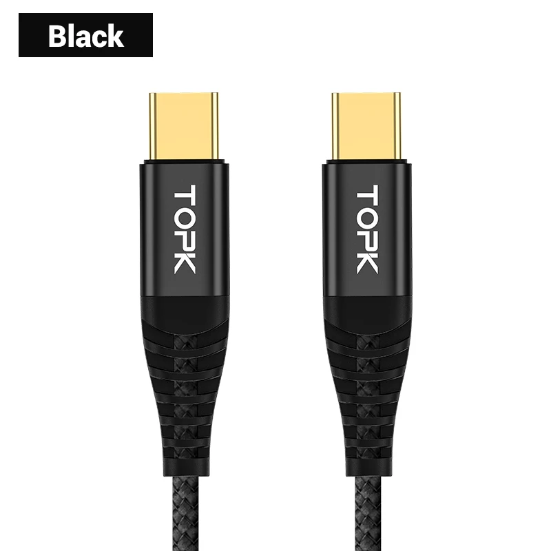 TOPK 1 м 60 Вт usb type C кабель для USB C кабель для samsung S10 huawei Xiaomi Oneplus PD QC3.0 Быстрая зарядка кабель для передачи данных type-C - Цвет: Black