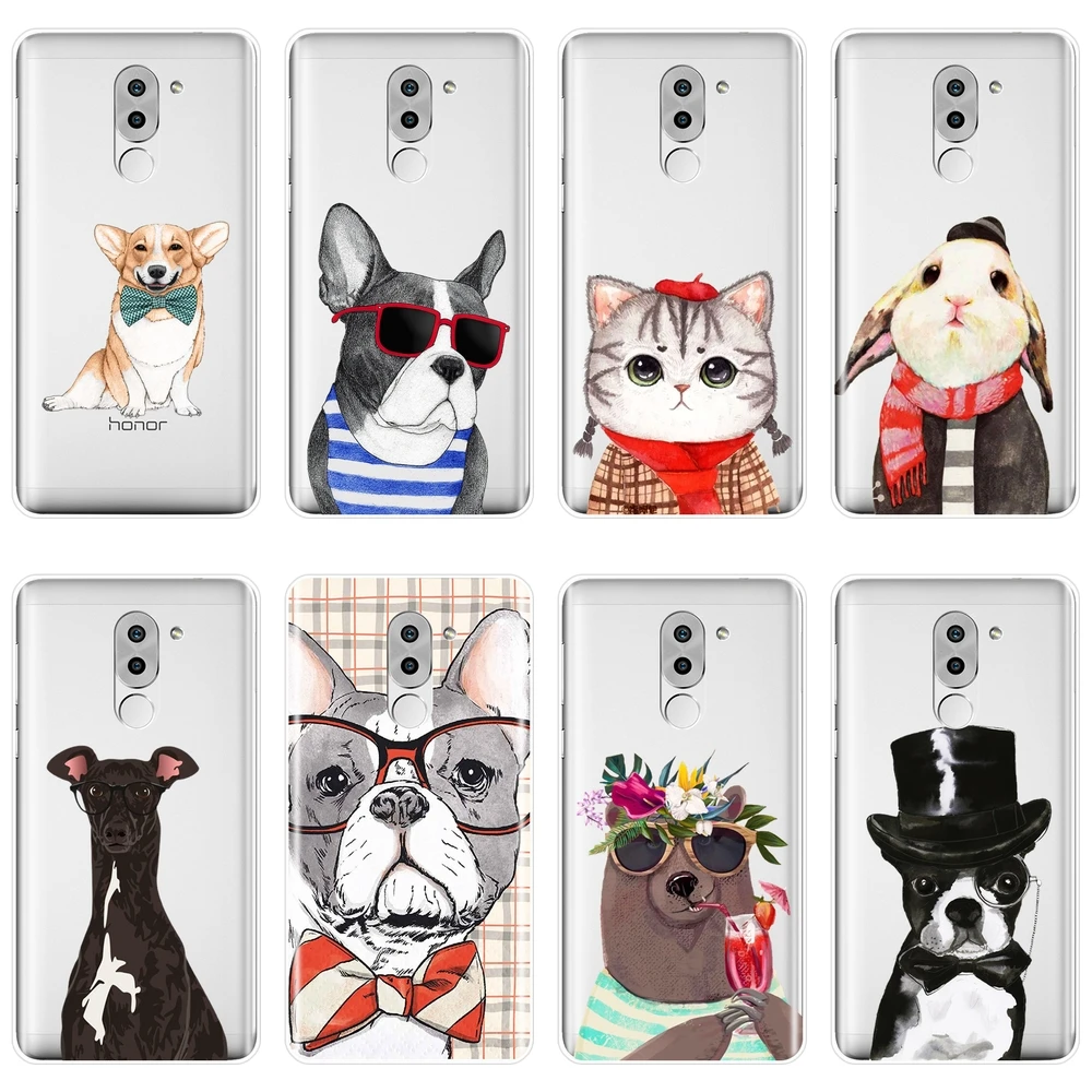 Мягкий чехол для телефона Huawei Honor 4x 5A 5X6 6X силиконовый мопс собака кошка корги