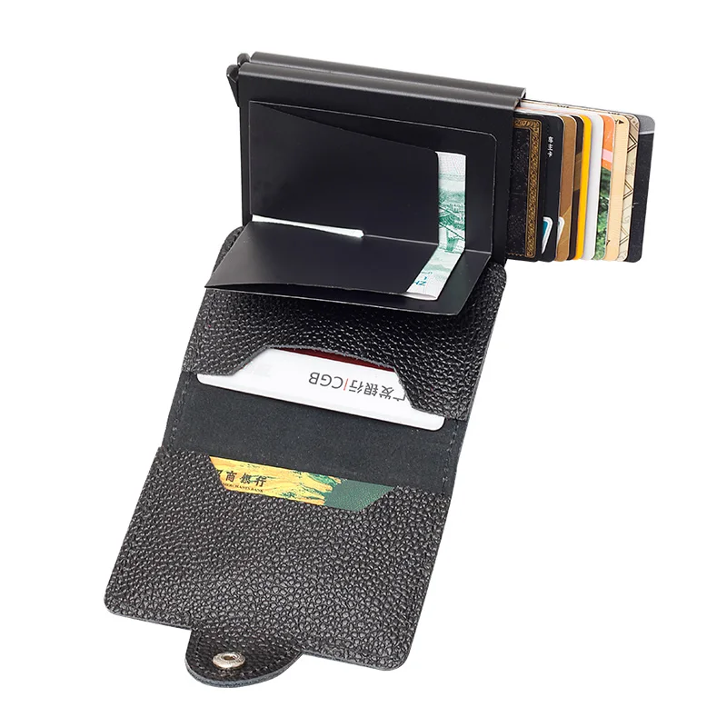 Мини-кредитный держатель для карт для женщин RFID Id держатель Чехол кожаный металлический кошелек Противоугонный автоматический мужской кошелек для кредитных карт