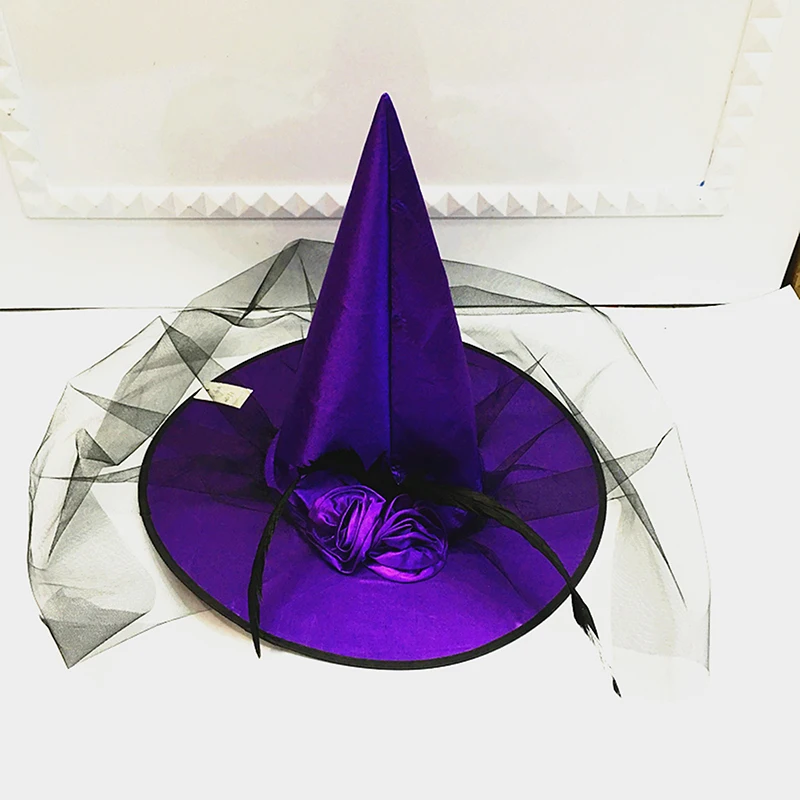 Хэллоуин вечерние Cos Реквизит портативный мяч для взрослых эффектная сетка ведьма шляпа с Роза из перьев Cos Реквизит шляпа ведьмы украшение