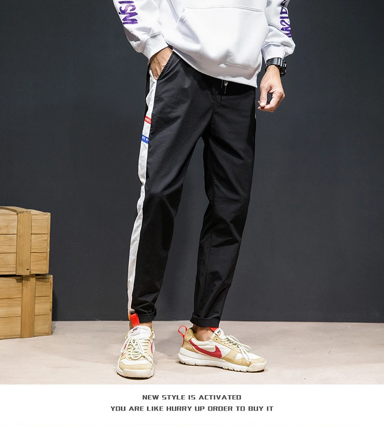 Men's fashion sweatpants vertical stripes decoration loose spring and autumn sports pants casual male jogger streetwear