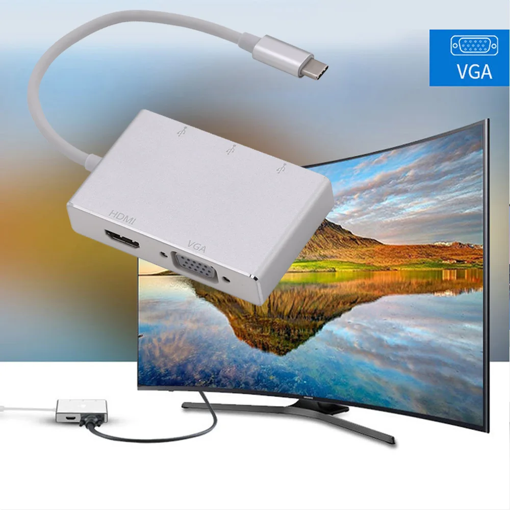 Многофункциональный 5 в 1 USB3.1 type-C концентратор для VGA HDMI USB3.0 адаптер видео конвертер абсолютно и высококачественный