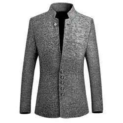 2019 Брендовые повседневные куртки с воротником-стойкой, Мужские приталенные пиджаки, мужские винтажные блейзеры в китайском стиле, деловые