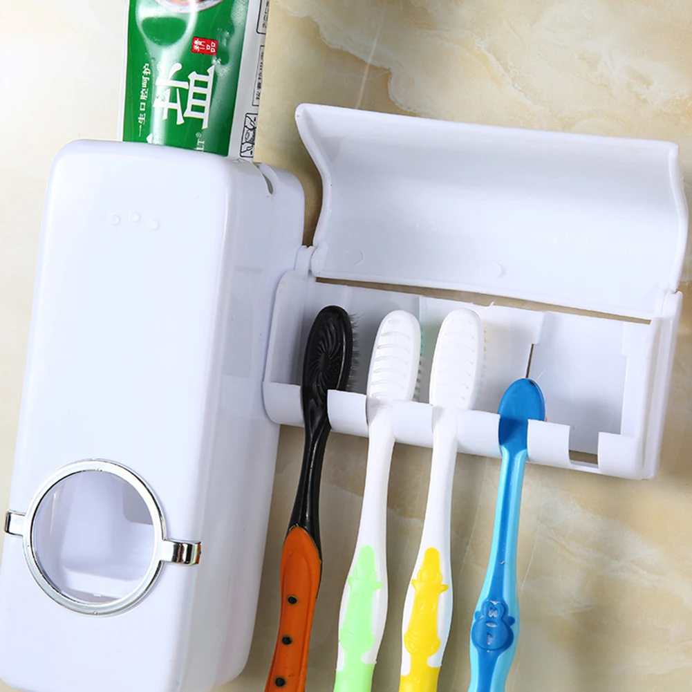 Bathroom Wall Mount Automatic Toothbrush Holder Automatic Toothpaste Dispenser Holder With 5-Slots Toothbrush Wall Mount Rack