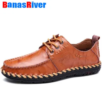 

Handmade Fashion Men Leather Casual Shoes Spring Autumn Lace Up Male Masculino Adulto Walking Spring and Autumn Slipt Leather