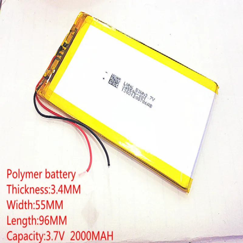 Размер 345596 3,7 V 2000mah литий-полимерная батарея с защитной платой для MP3 MP4 gps цифровых продуктов