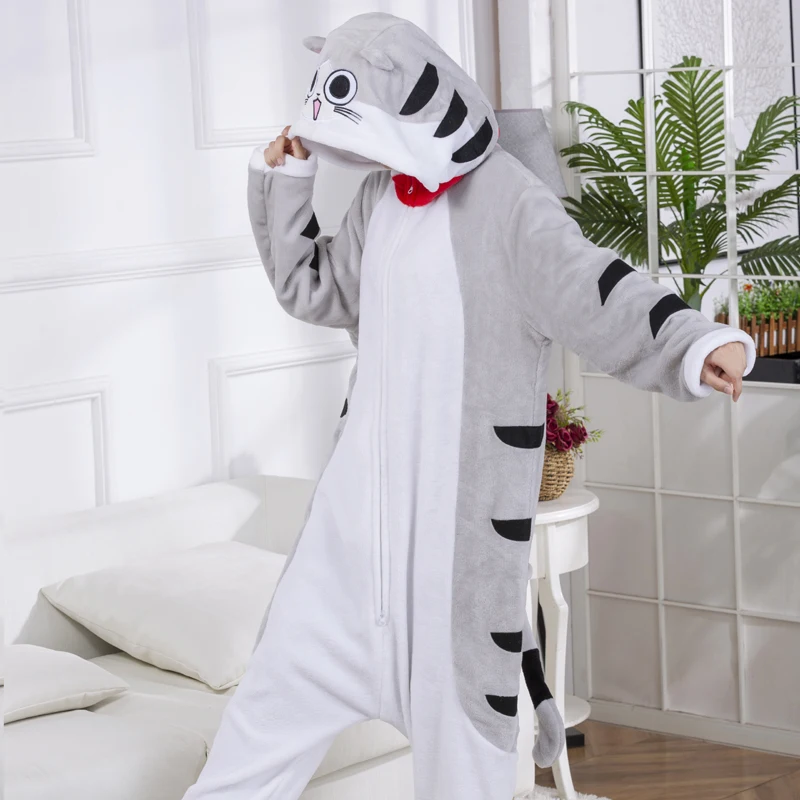 Chi Cat Pajamas Onesies For Adults Women Kitty Pijamas Flannel Anime Kigurumi Men One-Piece Sleepwear Full Body Cosplay Costume