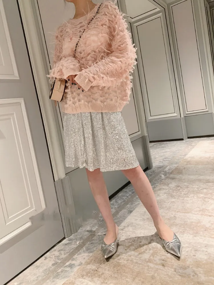 WHITNEY WANG осень мода уличная перья кисточкой свитер женский джемпер sueter mujer invierno