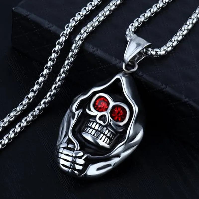 Red Eye Skull Chain Pendant Necklace For Men Women Gothic Punk Neck Jewelry | Украшения и аксессуары