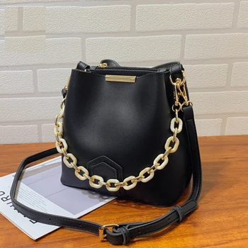 

Korean Fashion Lady Bucket Bag Small Solid Color Simple Versatile Chains Handbags Casual Women Shoulder Bag Female Diagonal Bags