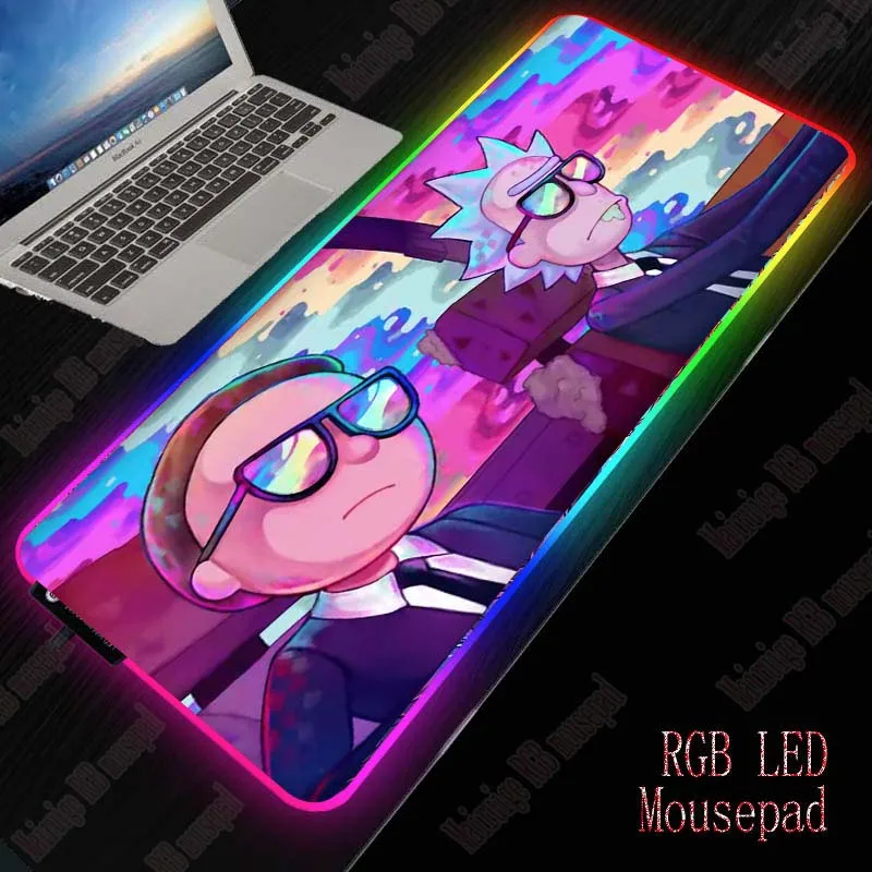 XGZ Anime Ricka and Morty Large RGB LED 7 Color USB Wired Lighting Gaming Gamer Colorful Mouse Pad