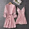 Sexy Female Sleepwear Satin Robe Set Summer Kimono Bathrobe Print Floral Bride Bridesmaid Dressing Gown Casual Nightgown ► Photo 2/6