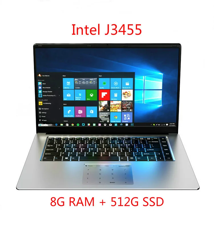 Ноутбук 15,6 дюймов J3455 Intel 8 ГБ ОЗУ 60 Гб 128 г 256 г 512 г 1024 г SSD портативный нетбук четырехъядерный бизнес офисный ноутбук компьютер - Цвет: J3455 8G512G