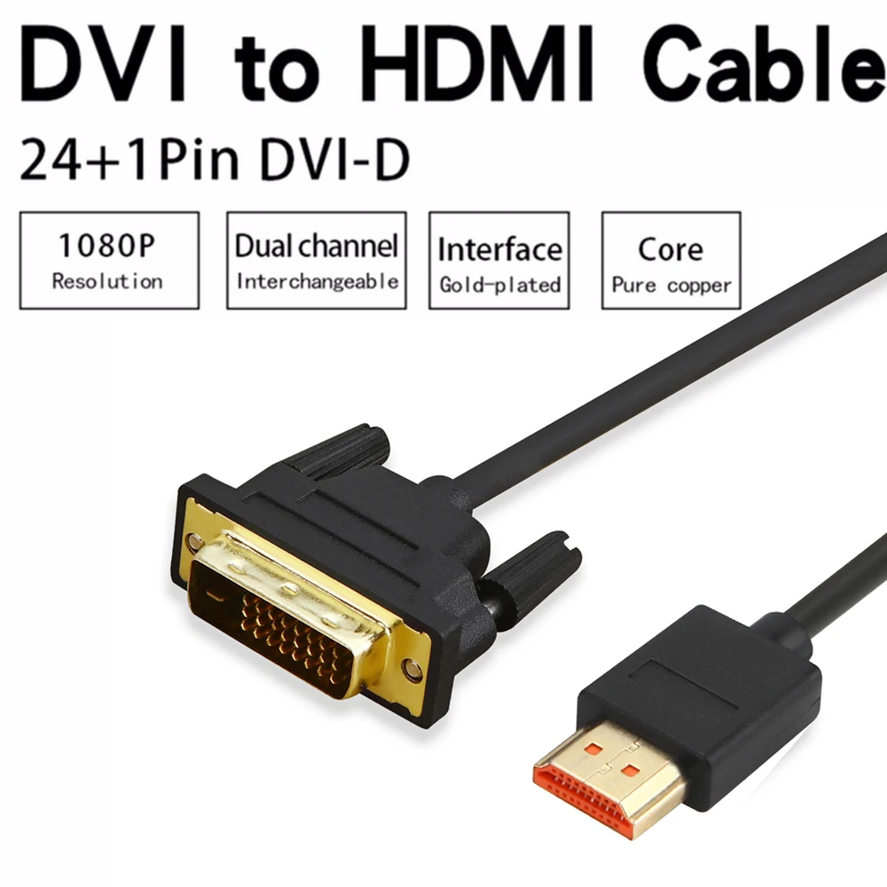 HDMI в Кабельный адаптер DVI конвертер HDMI штекер DVI-D 24+ 1 контактный разъем 1080P 3D видео кабель для HDTV DVD lcd Xbox HDMI DVI кабель