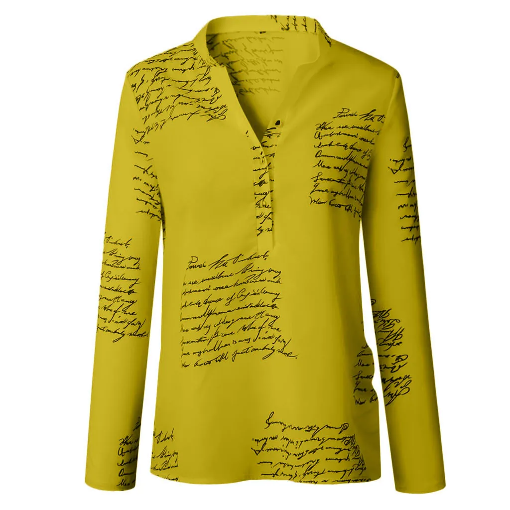 Женская блузка с v-образным вырезом и буквенным принтом, женская блузка, рубашка с длинным рукавом, футболка, Топы, отложной воротник, женская блузка#20