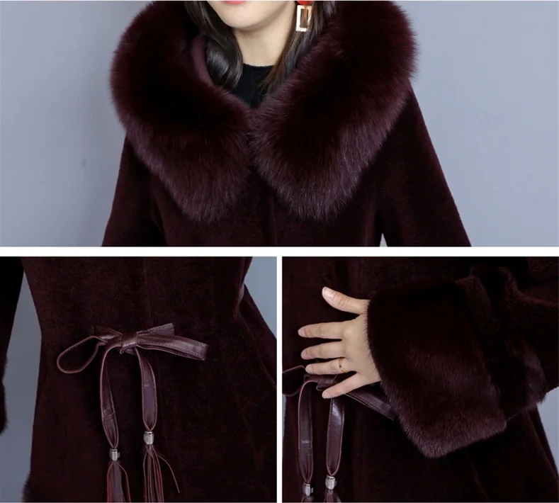 TANG роскошное зимнее меховое пальто с капюшоном и воротником из лисьего меха, приталенная длинная верхняя одежда, норковая теплая меховая куртка, большие размеры M-4XL