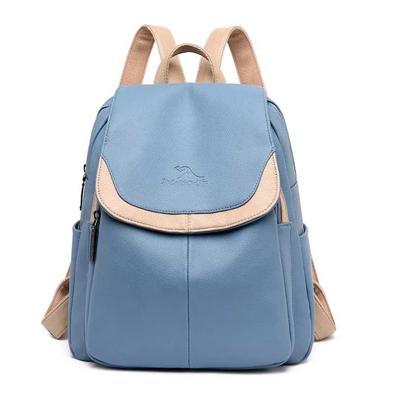 Цветной светильник в стиле пэчворк, женский рюкзак, Высококачественная водонепроницаемая сумка из мягкой кожи, школьные сумки для девочек-подростков, Mochilas - Цвет: Blue