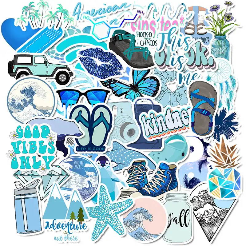 50 Pcs Blue Vsco Stickers Pack Waterproof Sticker Diy For Girl