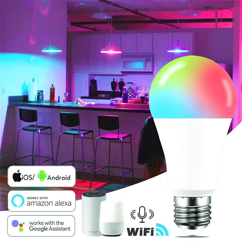 

7W WiFi Smart Light Bulb E27 LED RGB Lamp Work with Alexa/Google Home 85-265V RGBCW Dimmable Timer Function Magic Bulb
