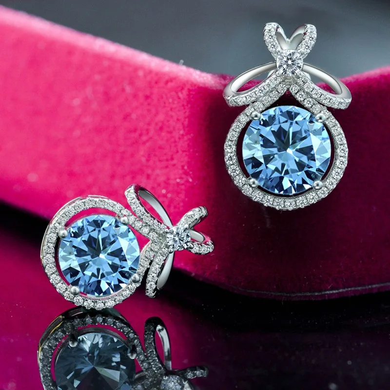 

Luxury S925 Sterling Silver Stud Earrings For Women Wedding Ladies Diameter 10mm Diamond Earring Female 15*21mm Earring Jewelry