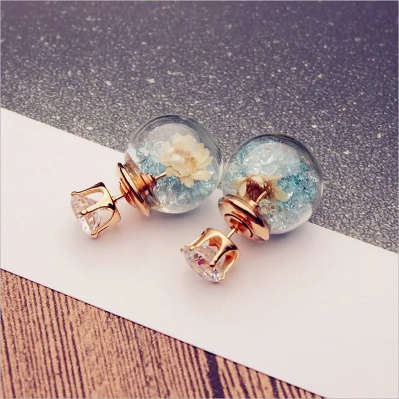 DOUBLE SIDED ROUND STUD EARRINGS CRYSTAL EARRINGS GLASS EARRINGS WITH BEADS NEW 