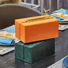 Leather Tissue Box Metal Geometric Frame Home Desktop Drawer Orange Green Square Table Storage Organization Home Decoration 2