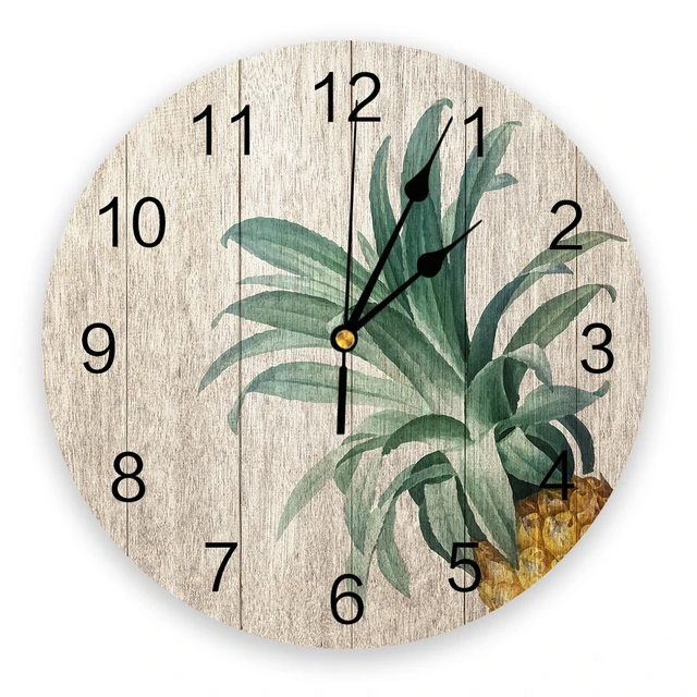 Horloge murale ronde avec fruits ananas sur planche de bois Vintage,  décoration créative pour la maison, salon, horloge murale à aiguille à  Quartz suspendue | AliExpress