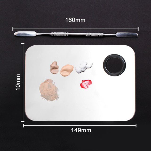 Steel Makeup Mixer Nail Art Polish Mixing Plate Foundation Eyeshadow Eye Shadow Mixer Palette with Spatula Rod